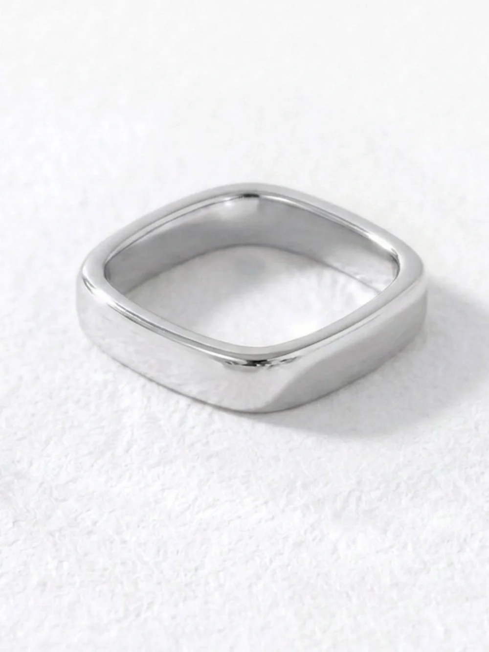Platinum Plated Modern Square Silver Edge Band Ring  | Minimalist Elegant Ring